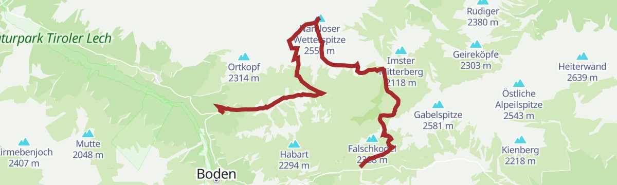 Route map: Namloser Wetterspitze